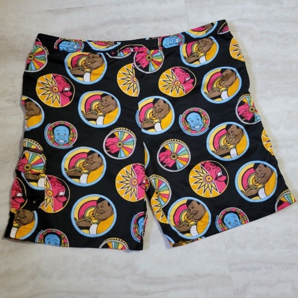 Vintage Fubu Fat Albert Character Allover Print Board Shorts Size XL